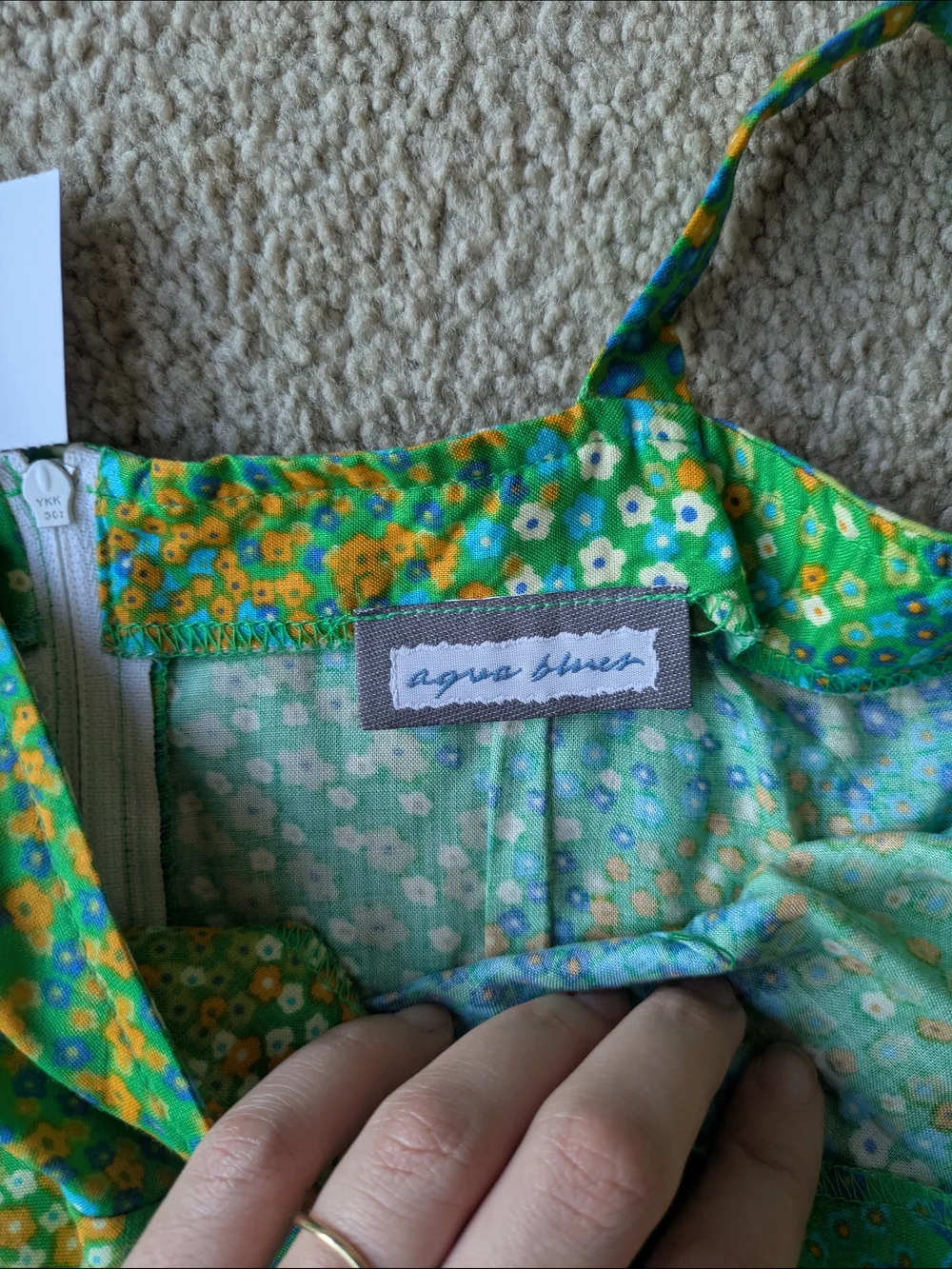 Aqua Blues Spring Summer Vintage Green Floral Mini Sundress - Picture 5 of 9